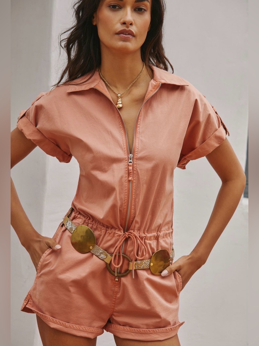 pistola meg front-zip romper -medium orange